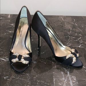 Audrey Brooke elegant satin and bejeweled heels